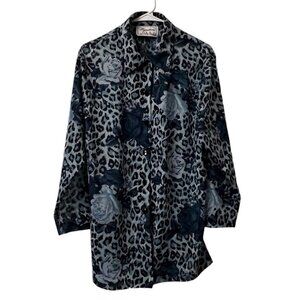 Signatures Delta‎ Burke Blouse Top Plus Size Large Button Up Long Sleeve Floral